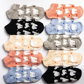 10 пар хлопчатобумажных носков Love sheep Hearts Розовые Синие черные серые носки с животными Дышащие Уютные высококачественные Женские носки 2019