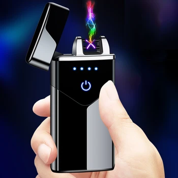 2020 Новая двухдуговая USB-зажигалка, перезаряжаемая электронная зажигалка, светодиодный экран, плазменный дисплей, громовая зажигалка, гаджеты для мужчин