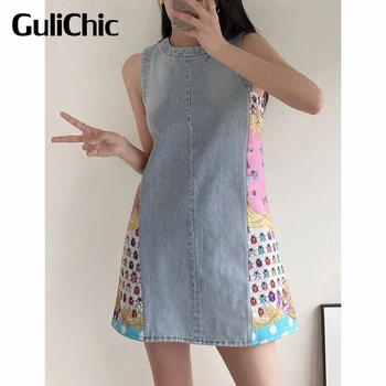 6,27 GuliChic Женское Винтажное джинсовое мини-платье в стиле пэчворк с бабочкой и божьей коровкой в горошек