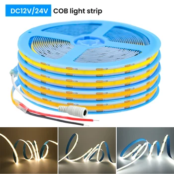 COB LED Strip Light 480LEDs High-Density Flexible FOB Led Tape Light RA90 Теплая Природа Холодная Белая Линейная лента С Регулируемой Яркостью 12 В 24 В