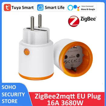 EU Tuya Smart Zigbee 3,0 16A 3680 Вт Монитор Энергопотребления Розетка Приложение Дистанционное Управление Zigbee2mqttt Alexa Google Home Assistant