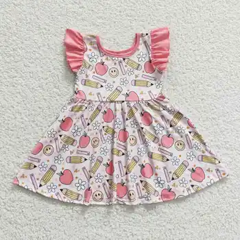 GSD0406 Летнее платье для девочек с развевающимися рукавами из молочного шелка, товары для малышей, школьная одежда
