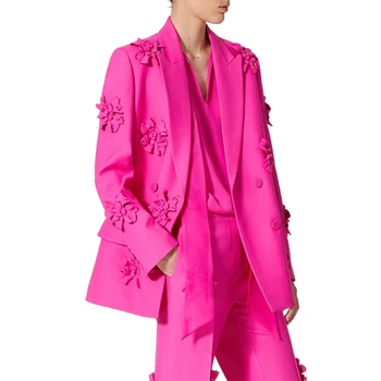 Yeezzi, Городской Женский Стильный Элегантный Шикарный блейзер, украшенный цветами, Пальто 2023, Однотонная Двубортная верхняя одежда с длинным рукавом
