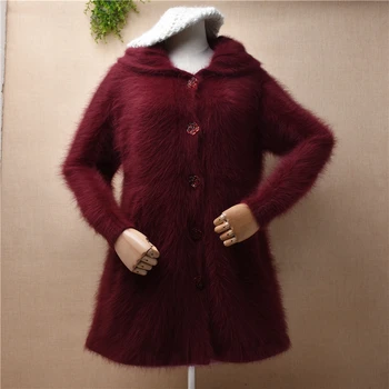 женская осенне-зимняя одежда из волосатой норки, кашемировый вязаный свободный кардиган с капюшоном, пальто из ангорского кроличьего меха, свитер, топы