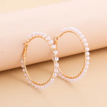 Женские серьги-кольца с имитацией жемчуга большого размера 55 мм, модные свадебные украшения Brincos в подарок