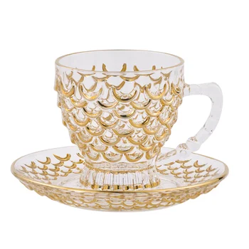 Кофейная чашка из Золотого Хрусталя с ручкой-блюдцем, Маленькая Чайная чашка, Чашка для горячего напитка, Чашка для чая с молоком, кофейные чашки