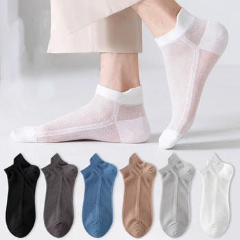 Летние Мужские Носки Сетчатые Дышащие Однотонные Модные Тонкие Короткие Носки Для Спорта на открытом воздухе, Впитывающие Пот, Повседневные Мужские Короткие Носки