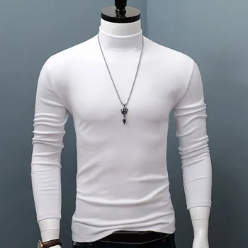 Мужское термобелье, Топы, Теплый Базовый пуловер с имитацией шеи, однотонная футболка, блузка, Топ с длинным рукавом, Нижняя рубашка, термо-рубашки