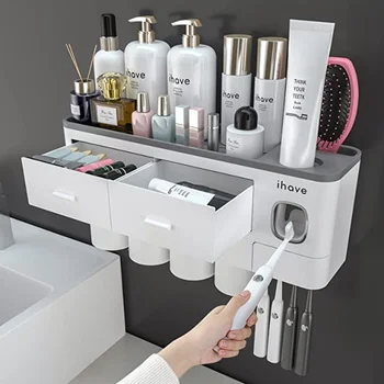 Настенный держатель для зубной щетки, автоматический дозатор зубной пасты, соковыжималка -Магнитный держатель для зубной щетки для ванной комнаты и туалетного столика