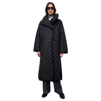 Простое зимнее хлопчатобумажное пальто, Длинное черное пальто, Куртка с хлопковой подкладкой с длинным рукавом, Теплая тонкая хлопчатобумажная куртка Для женщин