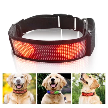 Регулируемый Свободный Размер, Светящийся светодиодный Ошейник для домашних животных, Водонепроницаемый USB-светодиодный защитный Ошейник для собак, Программируемый светодиодный дисплей, Ошейники для собак