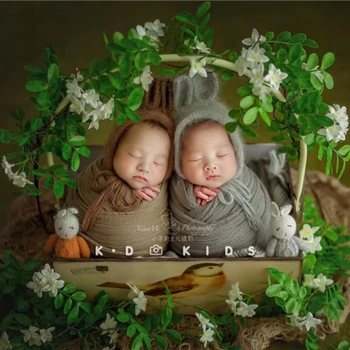 Реквизит для Фотосъемки новорожденных Цветочный Фон Кукла-Кролик Близнецы Позируют, Подвесное Ведро, Обертка Для Студийной съемки, Реквизит для фотосъемки