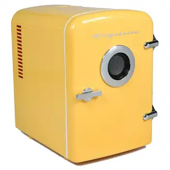 Ретро-холодильник для напитков на 6 банок, желтый, компактная морозильная камера