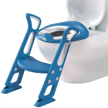 Сиденье для унитаза приучения к горшку со стремянкой для детей (синяя подушка из искусственной кожи)