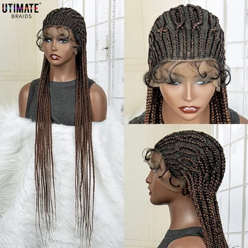 Синтетические полностью кружевные плетеные парики для чернокожих женщин, натуральная линия роста волос, 36 Дюймов, Кружевные фронтальные плетеные парики, Новые стили ежедневного использования