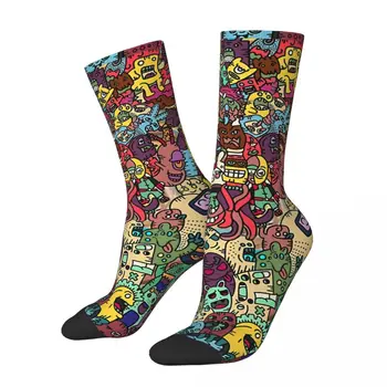 Хип-хоп Ретро Дизайн Doodle Monsters Сумасшедшие Мужские Носки Унисекс Doodle Art Harajuku Бесшовные Печатные Забавные носки для экипажа Подарок для мальчиков