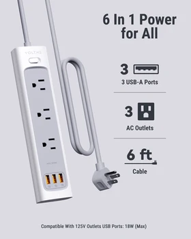 Штепсельная вилка VOLTME US Power Strip Электрические розетки с USB-портами, адаптер переменного тока, зарядное устройство для телефона 5V 2.4A для iphone Xiaomi