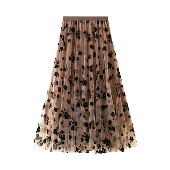 Юбка для девочек, лето 2023, Модная детская юбка трапециевидной формы с сетчатой вышивкой средней длины, Повседневная универсальная плиссированная юбка для детей-подростков